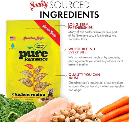 GrandmaLucy Pureformance Freeze Dried Grain Free Chicken Recipe Dog Food 1 Lbs