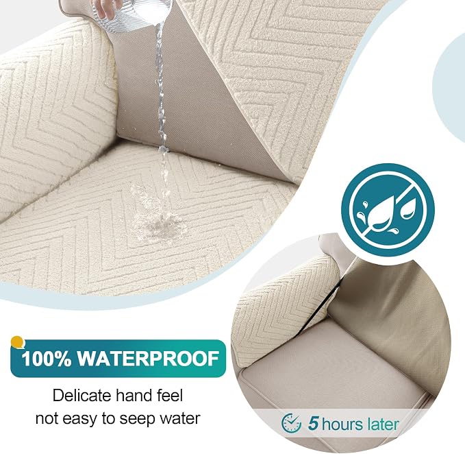Turquoize Waterproof Couch Armrest Covers for Sofa Non-Slip Fuzzy Couch Arm Covers Set of 2 Washable Thick Soft Recliner Chair Arm Cover Protector Cover (Beige, 23" x 23" 2 Pack)