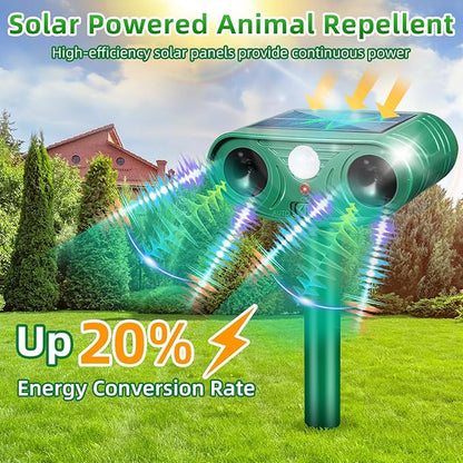 2026 Upgraded Solar Animal Repellent Ultrasonic Outdoor, 2 Pack IP65 Waterproof Deer Repellent & Cat Deterrent with Motion Sensor, Effective Racoon Rabbit Skunk Squirrel Repeller for Yard Garden