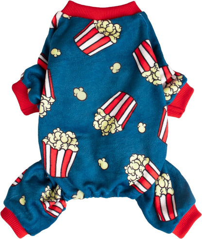 Fitwarm Popcorn Dog Pajamas, Funny Dog Clothes for Small Dogs Boy Girl, Fleece Pet Onesie with Feet, Blue, Red, White, Yellow, XS