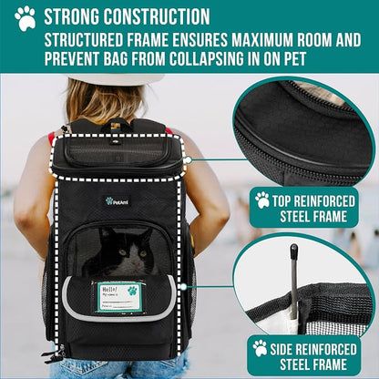 PetAmi Dog Backpack Carrier, Airline Approved 4-Way Entry Cat Backpack Carrier, Ventilated Mesh, Collapsible Pet Carrier for Small Puppy, Kitten, Hiking, Travel Car, Vet, up to 18 lbs, Black