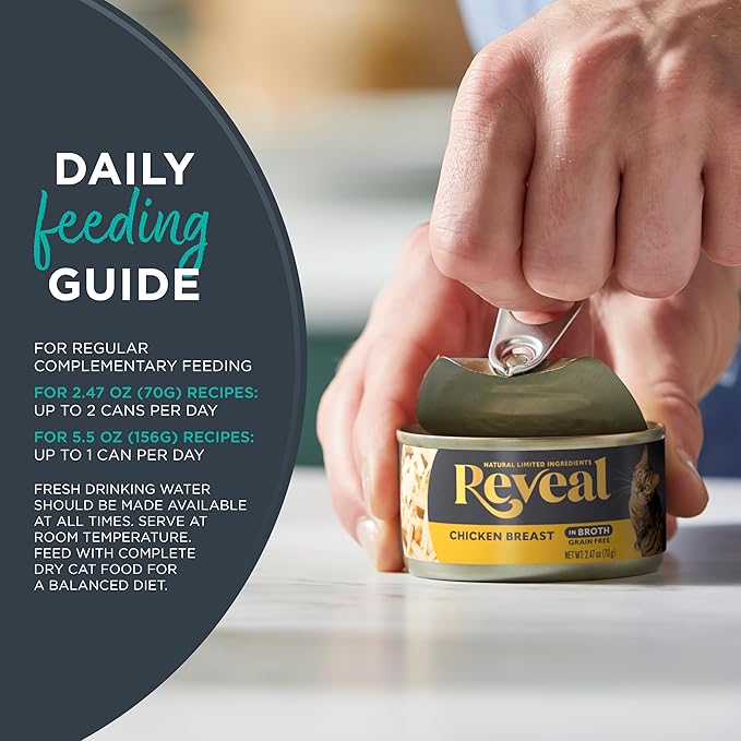 Reveal Natural Wet Cat Food, 30 Count, Grain Free, Limited Ingredient Canned Food for Cats, Fish and Chicken Variety in Broth, 2.47 oz Cans