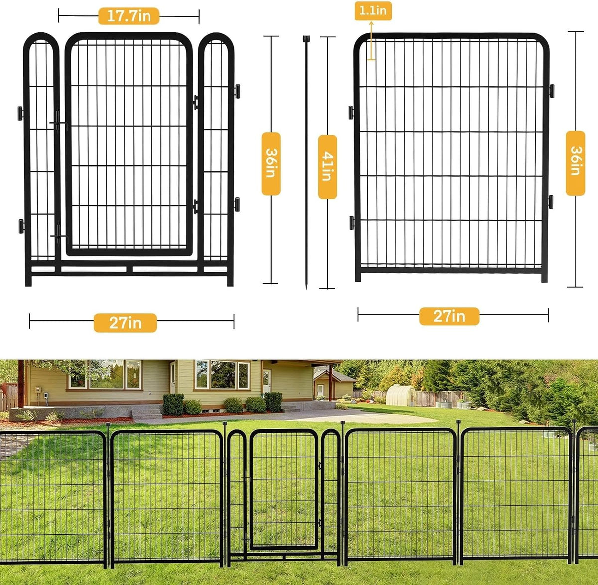 Garden Fencing 36 Inch High, 4 Panels Total 8.9 Ft(L) Dog Fencing Outdoor for Yard, 4 One-Sided Plate, No Door, Anti Dig Fence Barrier, Dog Pen, Rabbit Fence, Garden Fences and Borders