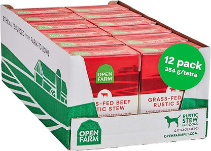 Open Farm Rustic Stews Wet Dog Food, Grain-Free, Complete & Balanced with Human-Grade Ingredients, Humanely-Raised Meat & Bone Broth, Grass-Fed Beef Recipe, 12.5oz Packs (Case of 12)
