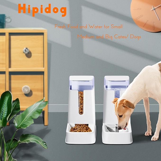 2 Packs Automatic Cat Feeder and Waterer, Gravity Dog Food and Water Dispenser Set for Small Medium Big Pets Cats Dogs Puppy Kitten, 1 Gallon x 2 (White)