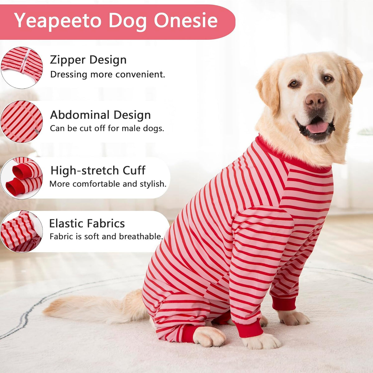 Yeapeeto Dog Onesie Surgery Recovery Suit for Large Medium Bodysuit Dogs Pajamas PJS Full Body for Shedding, Prevent Licking, Wound Protection, Cone Alternative… (Red Pink, 4X-Large (Pack of 1))