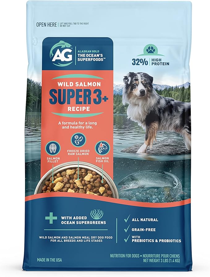 SUPER3+ Salmon Freeze Dried Raw Salmon Dry Dog Food | Puppy & Adult | Small & Large Breed | High-Protein | Grain-Free | All-Natural Nutrition | 3-lbs