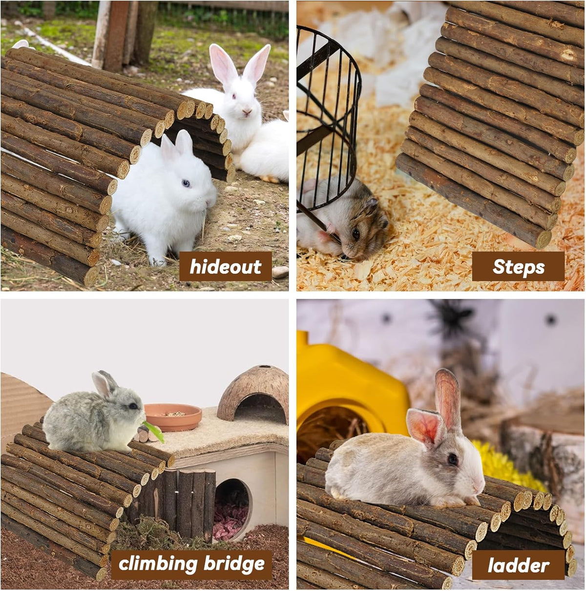 kathson Rabbit Bridge Wooden Hamster Climbing Tunnel Bunny Extra Large Ladder Wood Flexible Hideout for Guinea Pig Chinchilla Ferret Hedgehog Rat Squirrel and Other Rodents(26 x 16 in)