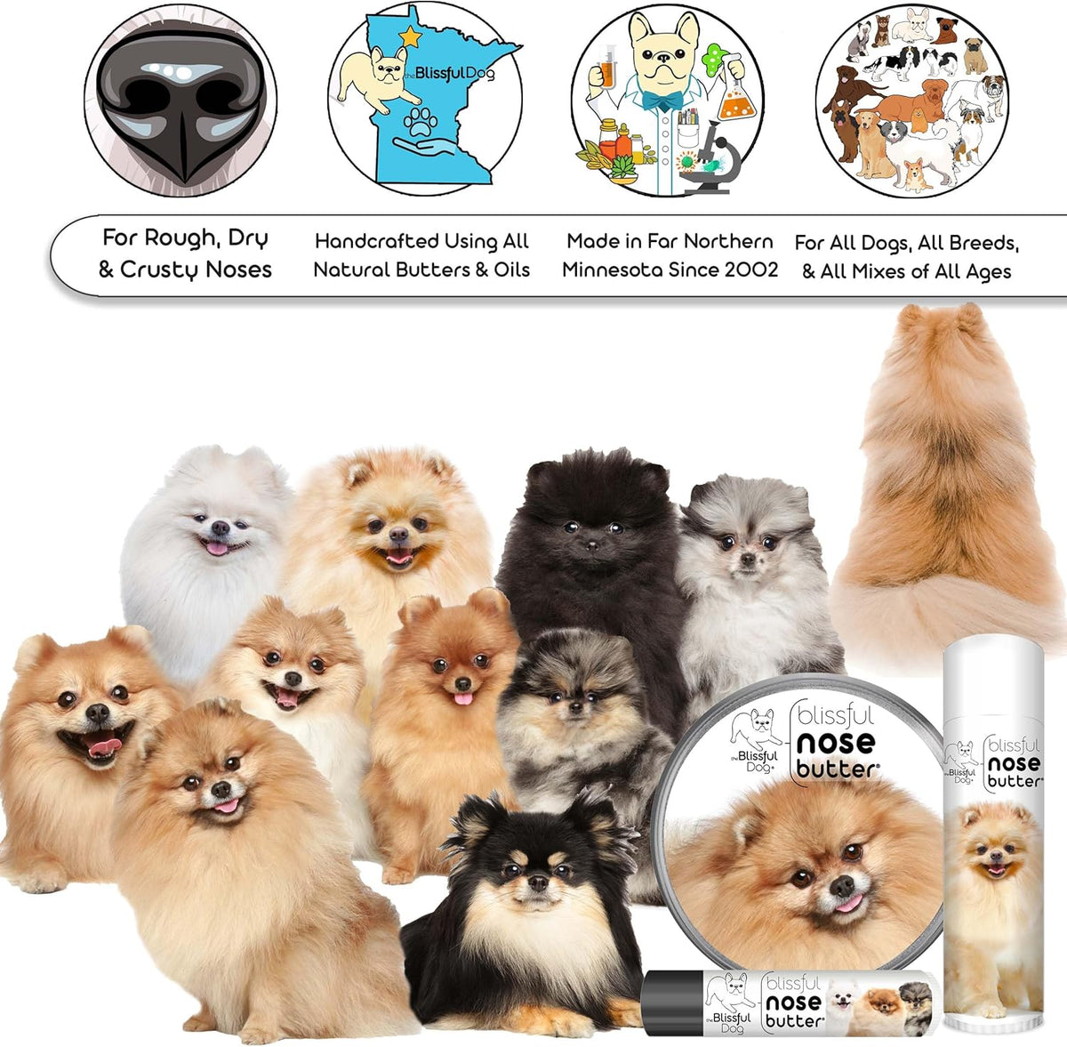 The Blissful Dog Pomeranian Unscented Nose Butter - Dog Nose Butter, 16 Ounce