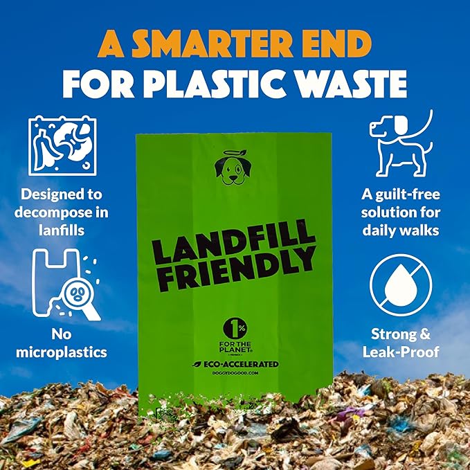 Doggy Do Good Landfill-Friendly Poop Bags | Dog Waste Bags Made with 50% Recycled Plastic + 15% Biobased Material | Unscented, Thick, Leak-Proof, Easy Open | Standard Size | 60 Count