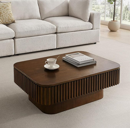 SZTHHDF Lift Top Coffee Table for Living Room,Rectangle Handmade Solid Wood Strips, Fluted Coffee Table with Hidden Storage Compartment Small Space Office Apartment (38.6" L×26.8''W×13.8''H-Walnut)