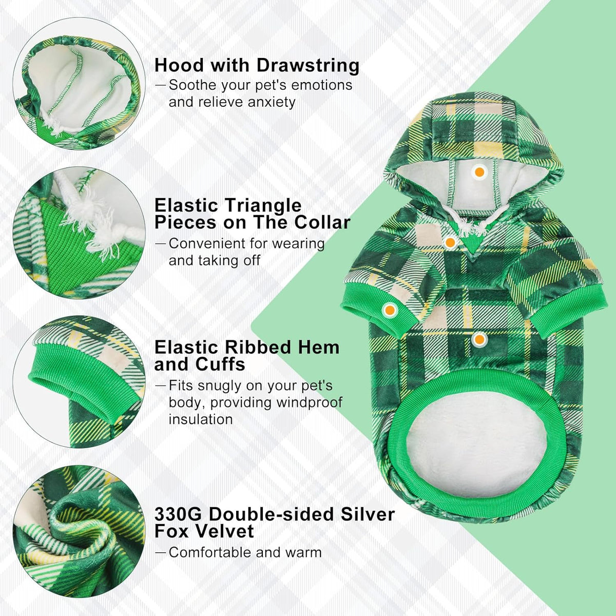 BEAUTYZOO Dog Hoodie Sweaters for Small Medium Large Size Dogs Girls Boys- Premium Quality, Ultra Soft, Superior Comfort Fit, Fleece Lined Hooded Sweatshirt- Cold Weather Pet Clothes Winter Coat,Plaid