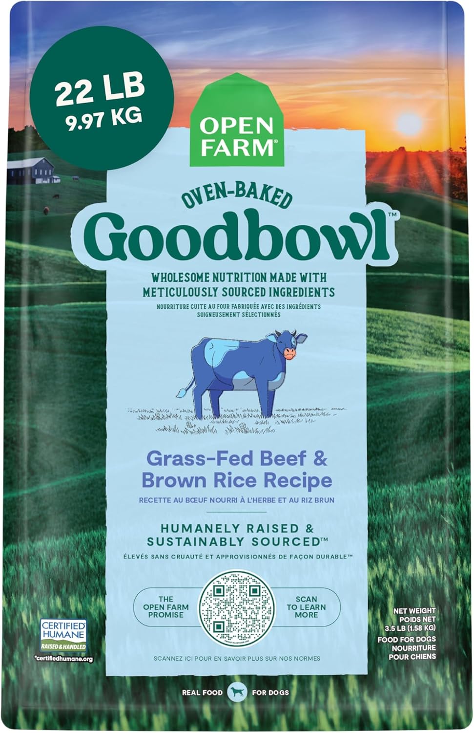 Open Farm Goodbowl, Oven-Baked Small Batch Dry Dog Food - Grass-Fed Beef & Brown Rice Recipe, Includes Non-GMO Produce & Grains, 22lb Bag (352oz Bag)