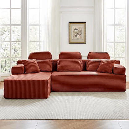 104" L-Shaped Cloud Modular Sectional Sofa with Chaise & Headrest, Boneless Deep Seat Plush Corduroy Couches for Large Living Room, No Assembly Required (Orange, 104" L-shapred Chaise)