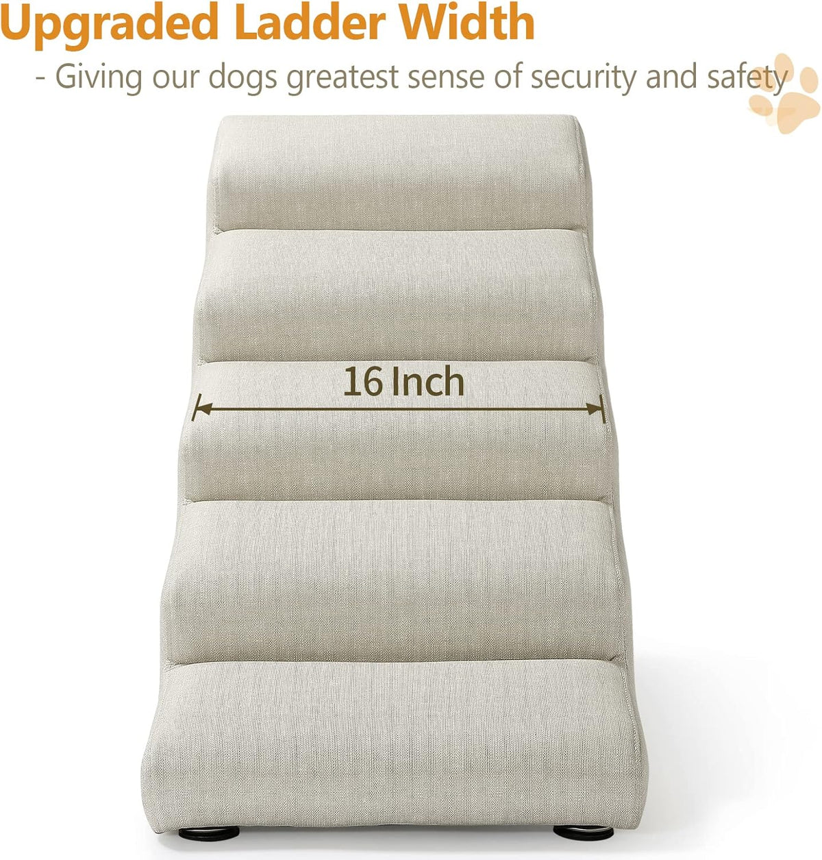 Senneny Imitation Linen Faux Leather Dog Stairs, for Pets up to 150 lbs, Waterproof, Scratch Resistant Pet Steps/Stairs with High Density Foam and Detachable Wooden Legs, Light Beige Linen, 5 Step