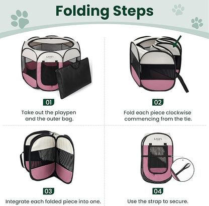 Love's cabin Pet Puppy Dog Playpen, Large Dog Tent Crates Cage Indoor/Outdoor, Portable Playpen for Cat, Foldable Pop Up Dog Kennel Playpen with Carring Case, Removable Zipper Top, Light Pink