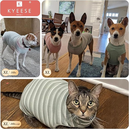 KYEESE 2Pack Waffle Dog Shirts for Small Dogs Stretchy T-Shirts Lightweight Tank Top Sleeveless Striped Vest Breathable Pet Outfit, X-Large, Pink+Striped
