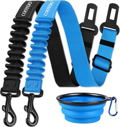 COOYOO Dog Seat Belt,3 Piece Set Retractable Dog Car Harness Adjustable for Vehicle Nylon Pet Safety Heavy Duty & Elastic
