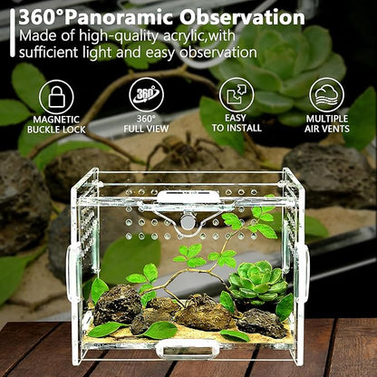 Acrylic Jumping Spider Enclosure - Multi-Purpose Reptile & Insect Habitat Cage with Ventilation for Jumping Spiders,Arboreal Tarantula, Scorpion, Lizard, Snake, Gecko, Snail & Isopod(3.9x3.1x2.7'')