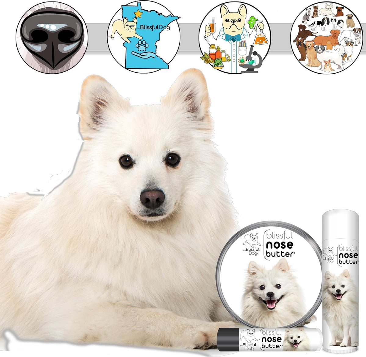 The Blissful Dog American Eskimo Nose Butter for Dry, Cracked Skin, Lick-Safe Dog Nose Balm with Moisturizing Shea Butter, Almond, Olive, and Essential Oils, Pet Supplies, Uncented, 8 oz.