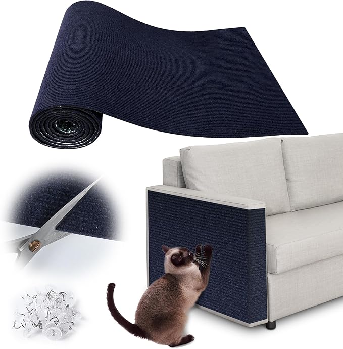 Cat Scratch Furniture Protector - 78.7" x 17" Trimmable Self-Adhesive Cats Claws Scratch Pads, DIY Cat Climbing Couch Protector for Scratch Post Cat Tree Replacement Indoor (Dark Blue)