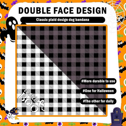 SCENEREAL Halloween Dog Bandanas 2 Pack, Puppy Fall Triangle Bibs Handkerchief Ghost Black Cat, Reversible Holiday Dog Bandana for Boy and Girl, Premium Pet Scarf for Small Medium Large Dogs L