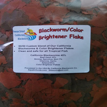 Aquatic Foods Inc. Flakes - 45% California Blackworm & Color Brightner Flake Mix for Discus, Cichlids, Tetras, Guppies, Live Bearers, All Community Tropical Fish - Premium AF Flakes - 1-lbs