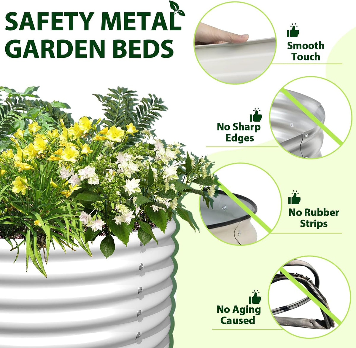A ANLEOLIFE 12X3X1.5 ft Galvanized Raised Garden Beds Outdoor, Oval Extra Large Metal Planter Box for Planting Vegetables Flowers Herb, Anti-Rust & Easy-Setup, Antique White
