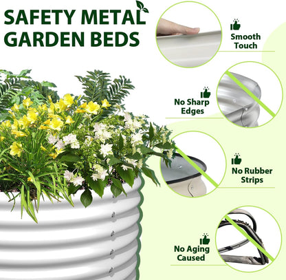 A ANLEOLIFE 12X3X1.5 ft Galvanized Raised Garden Beds Outdoor, Oval Extra Large Metal Planter Box for Planting Vegetables Flowers Herb, Anti-Rust & Easy-Setup, Antique White