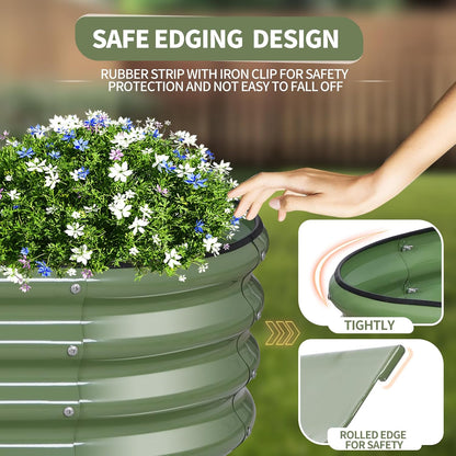 Galvanized Raised Garden Bed - 8x2x1FT Metal Planter Boxes Outdoor | Oval Steel Raised Bed Kit for Gardening with Protective Tape, Bracing Rods, Gloves for Vegetables, Flower, Herb (Green)