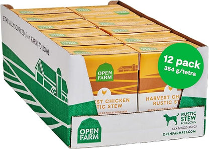 Open Farm Rustic Stews Wet Dog Food, Grain-Free, Complete & Balanced with Human-Grade Ingredients, Humanely-Raised Meat & Bone Broth, Harvest Chicken Recipe, 12.5oz Packs (Case of 12)
