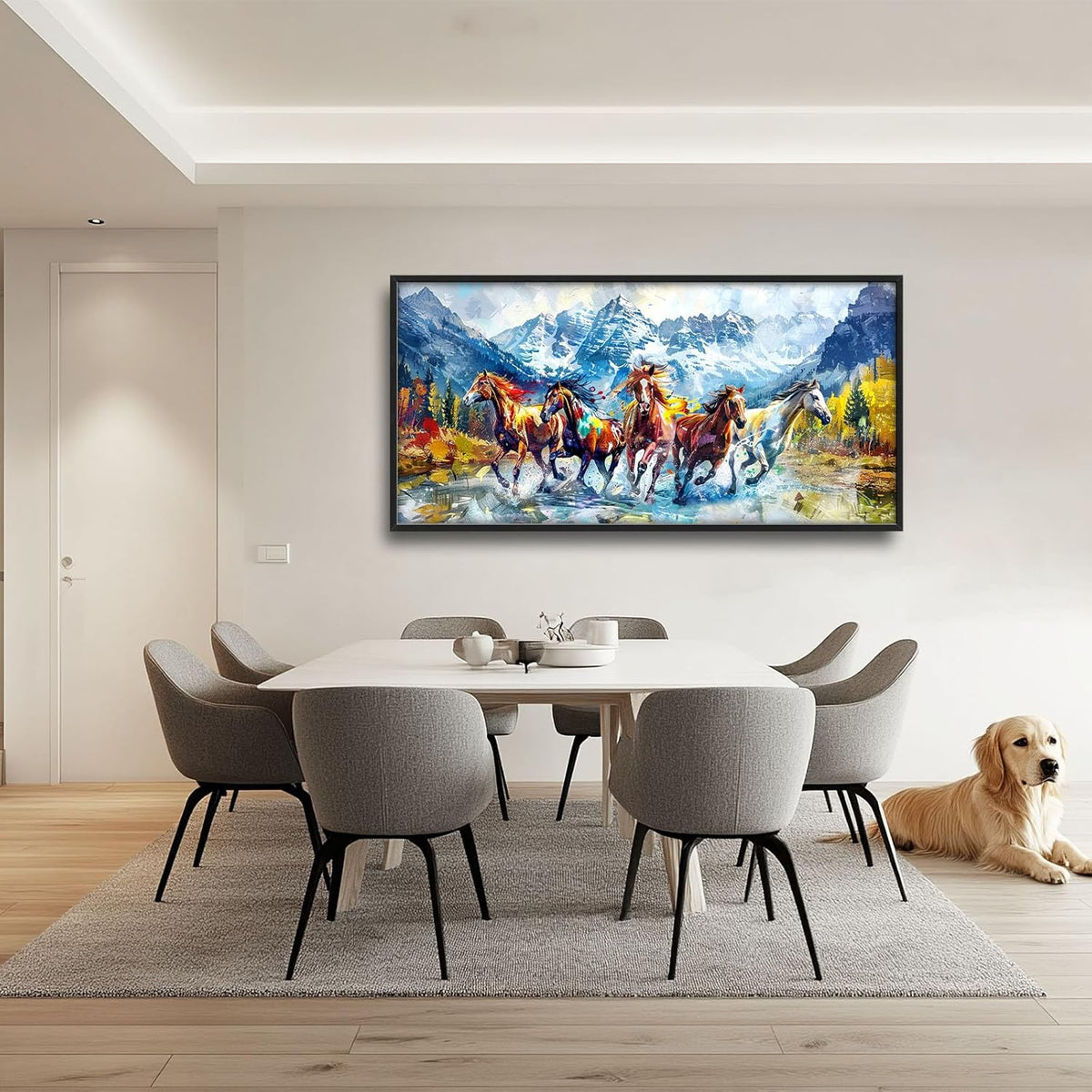 Horse Large Wall Art Running Horses Pictures Colorful Horse Mountain Landscape Wall Decor Wild Animal Nature Canvas Print Painting Artwork for Bathroom Living Room Bedroom 60L" x 30W"