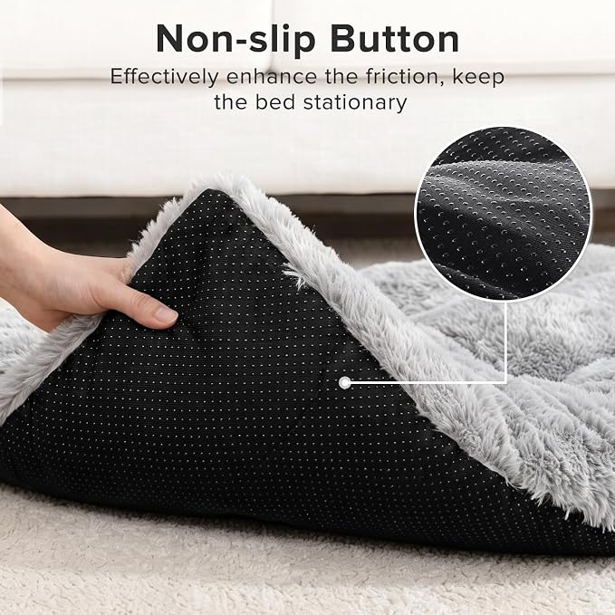 JOEJOY Large Dog Bed Crate Pad, Deluxe Plush Washable Dog Beds Fulffy Soft Kennel Pad Anti-Slip Pet Sleeping Mat for Extra Large Medium Small Dogs, 44" x 32", Grey