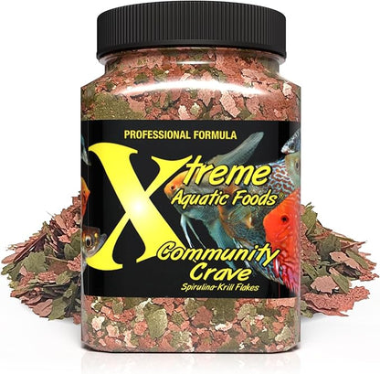 Xtreme Community Crave Flake - Krill & Spirulina Blend for Vibrant Colors, Immune Support and Digestive Health, Tropical & Freshwater Fish Nutrition – Premium Community Aquarium Food (3.5oz)
