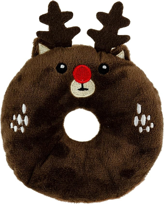 Giftable World Holiday Plush Pet Toy Fun for Christmas Designs with Squeaker Dog Chew Toy (4" Polar Bear & Reindeer Donut 2 Pcs)