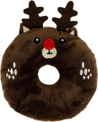 Giftable World Holiday Plush Pet Toy Fun for Christmas Designs with Squeaker Dog Chew Toy (4" Polar Bear & Reindeer Donut 2 Pcs)