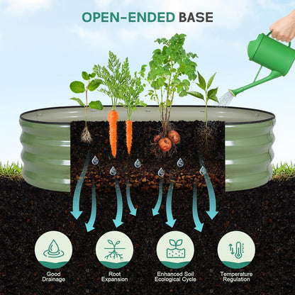 Galvanized Raised Garden Bed - 4×2×1ft (2 Packs) Planter Raised Beds for Gardening | Oval Metal Garden Planter Box with Safety Edging and Gloves for Vegetables Fruits and Flower OliveGreen