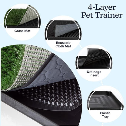 Artificial Grass Puppy Pee Pad for Dogs and Small Pets - 20x25 Reusable 4-Layer Training Potty Pad with Tray - Dog House and Pet Supplies by PETMAKER | Reusable 4-Layer Turf Pads for Dogs with Tray, Indoor and Outdoor Fake Grass Potty, Pet Supplies
