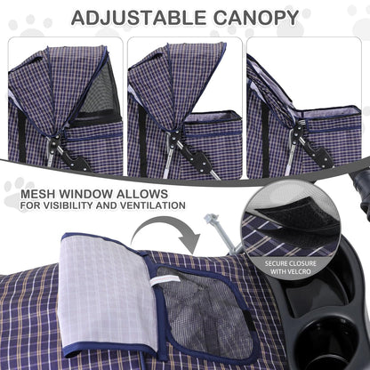 MoNiBloom 3 Wheels Pet Dog Cat Stroller for Small Medium Dogs Cats, Lightweight Foldable Jogger Stroller w/Storage Basket and Cup Holder, Plaid