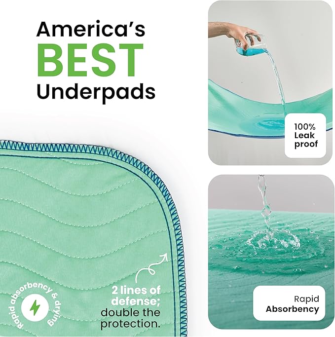 IMPROVIA® Washable Underpads, 34" x 36" (Pack of 4) - Heavy Absorbency Reusable Bedwetting Incontinence Pads for Kids, Adults, Elderly, and Pets - Waterproof Protective Pad for Bed, Couch, Sofa, Floor