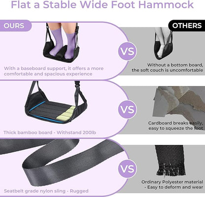 Babenest 2pcs Airplane Foot Hammock, Foldable Leg Rest Support with Adjustable Strap and Thicken Bottom, Portable Under Desk Flight Footrest Holder for Air Travel, Office & Car
