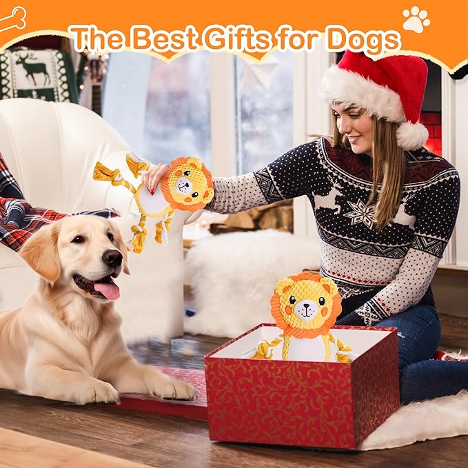 Squeak Dog Toys Stuffed Plush for Small & Medium Breeds - Soft Chew Fabric, Interactive Indoor/Outdoor Play, Perfect for Puppy Teething - Ideal Pet Gift, Lion