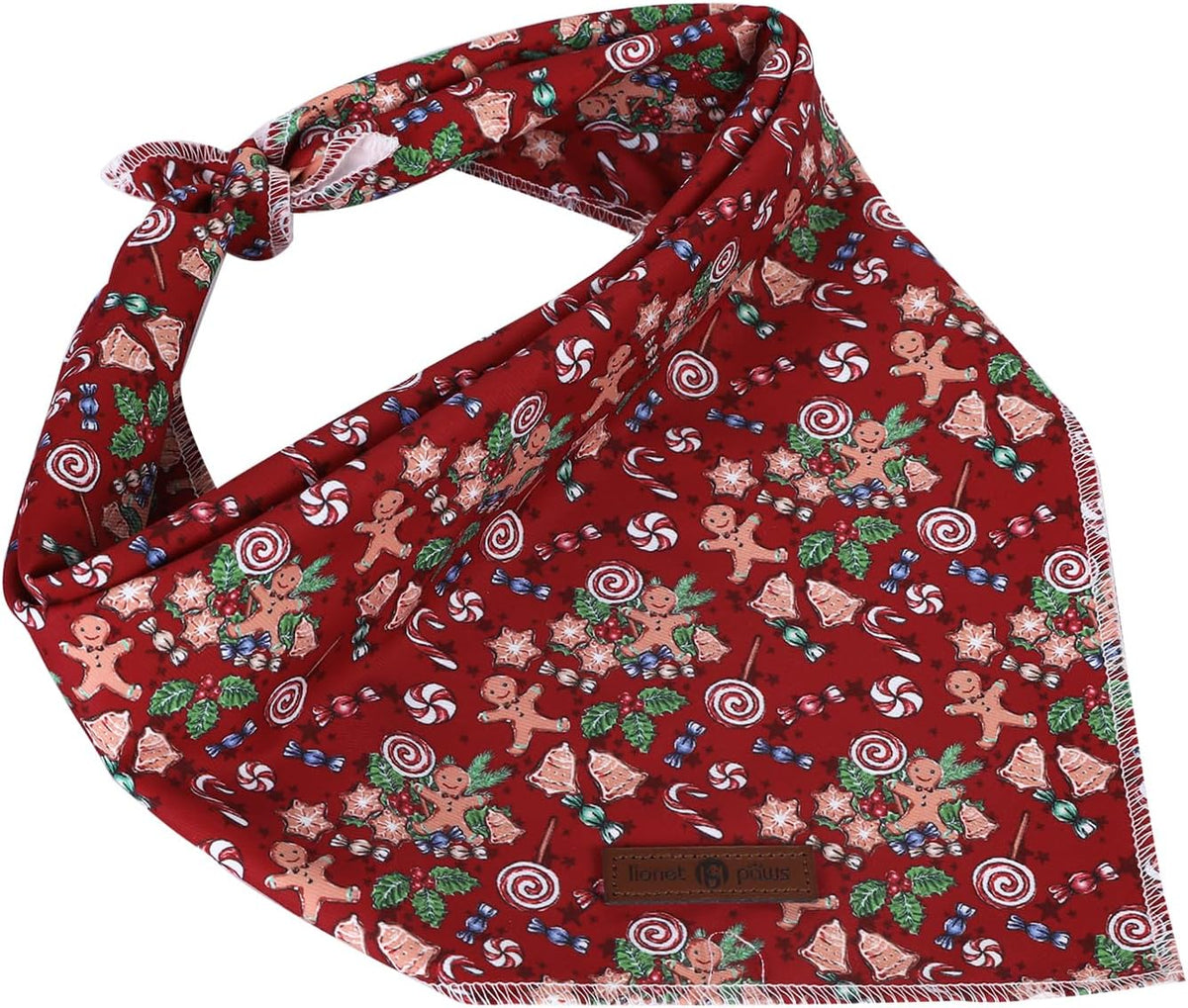 lionet paws Christmas Dog Bandana,Christmas Gingerbread Man Fabric Dogs Kerchief for Medium Large Dogs,Dog Cotton Red Triangle Bibs Scarf for Girl Boy