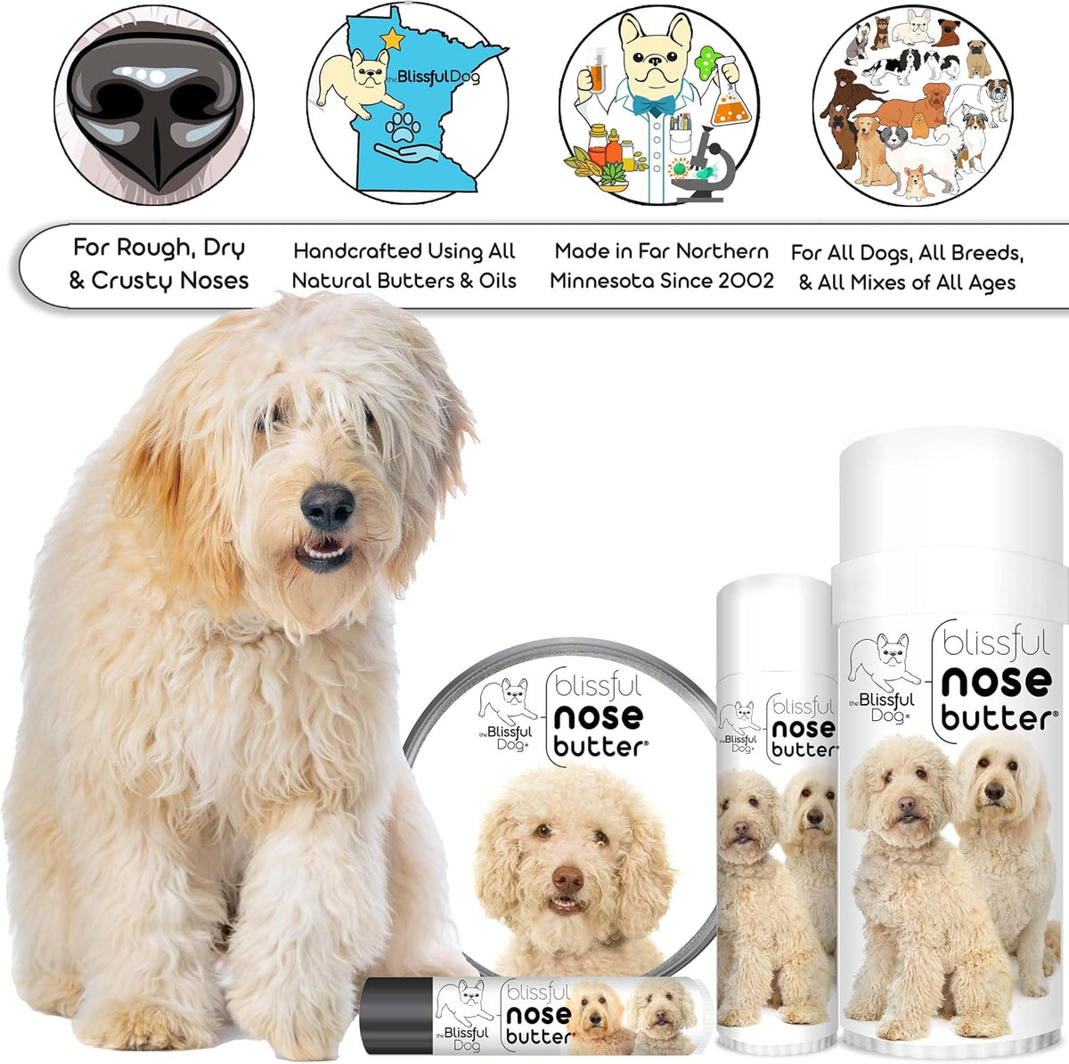 The Blissful Dog Goldendoodle Nose Butter, Versatile Dog Nose Balm for Dry Nose, Handcrafted Nose Moisturizer, Easy-to-Apply Dog Essentials, Unscented, 2 oz.