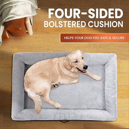 Upvilla Orthopedic Dog Bed XXL, Four-Sided Dog Sofa, Washable Cover, Gray | Removable Waterproof Dog Bed Cover, Egg-Crate Orthopedic Foam, Built-In Carry Handle, Indoor Large Pet Beds, Cat Beds