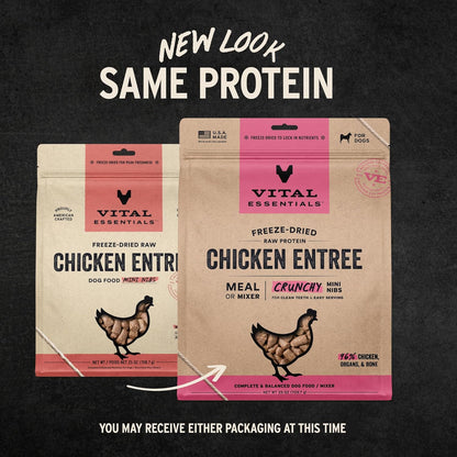 Vital Essentials Freeze-Dried Raw Chicken Meal or Mixer Dog Food Crunchy Mini Nibs, 25 oz