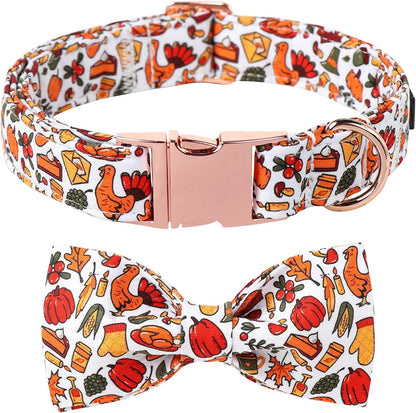Lionet Paws Thanksgiving Dog Collar, Cute Fall Dog Collar for Medium Dogs, Adjustable Cotton Pet Collars for Small Medium Dogs