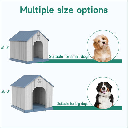 DRATO Indoor Outdoor Waterproof Dog House,PP Material,Puppy Shelter with Air Vents and Elevated Floor,Sturdy Dog Kennel for Small to Large Sized Dogs, Easy to Assemble (Blue, 38.62×36.26×38.07 Inches)