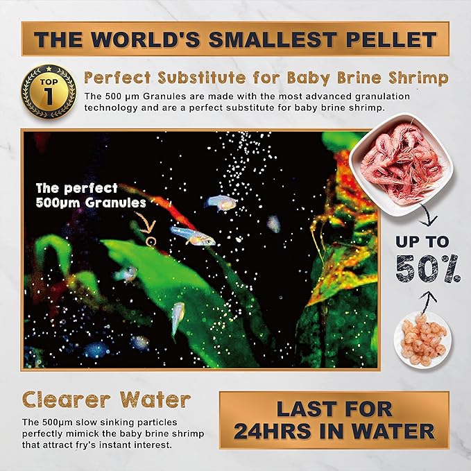 Ultra Fresh Baby Fish Food with 50% Sword Prawn Shrimp, Slow Sinking, Substitute for Brine Shrimp - For Fry Health and Cleaner Water