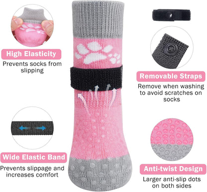 SCENEREAL Anti Slip Dog Sock to Prevent Licking Paws for Hardwood Floors, Boots & Paw Protector Shoes for Hot/Cold Pavement with Grippers, Double Sides Grips for Small Medium Large Senior Dogs, S